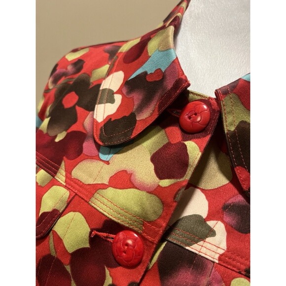 Ann Trinity Women's Red Floral Denim Jacket Colorful Artsy Size Medium - Picture 2 of 12